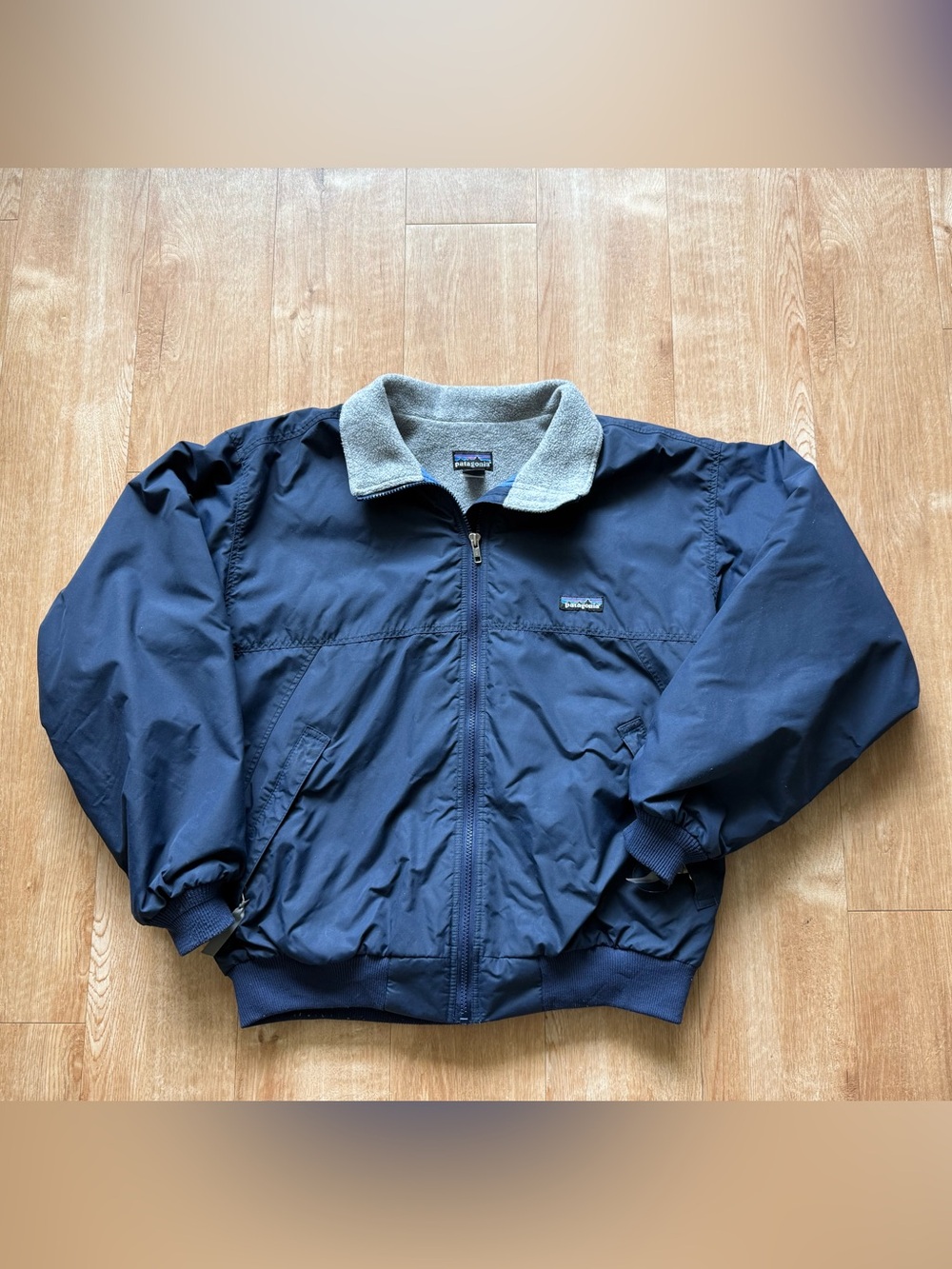 Patagonia Men's Navy Fleece Lined Zip-Up Bomber Jacket Small